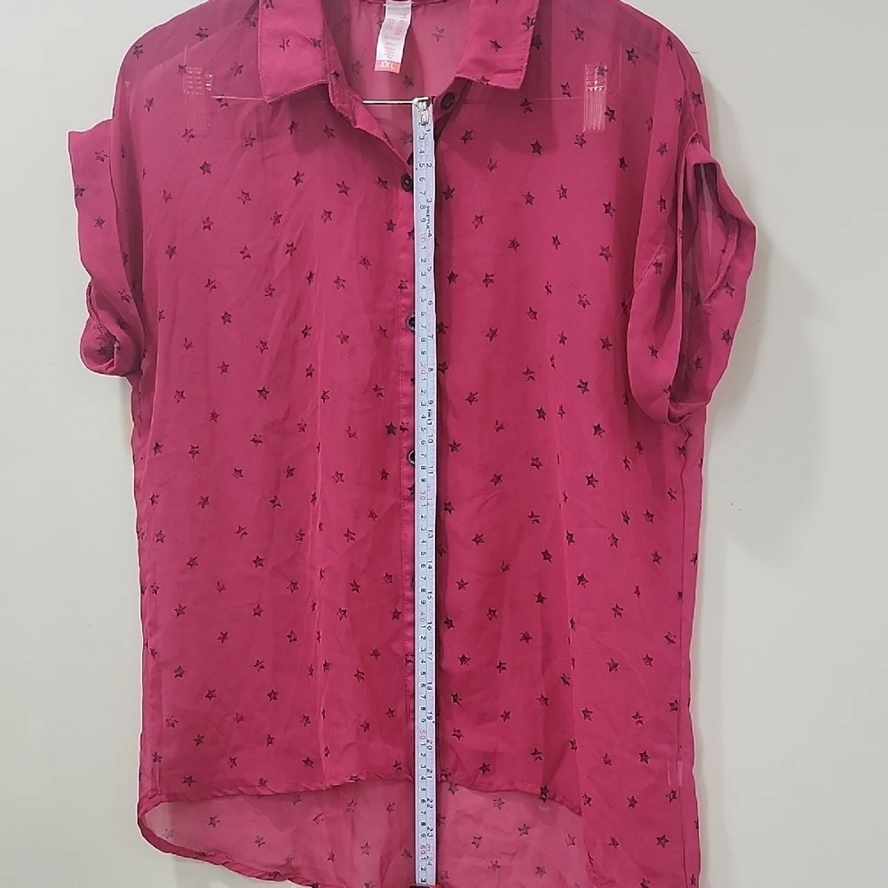 Vibrant Pink Notched Collar Cuffed Sleeve Top - Picture 8 of 9